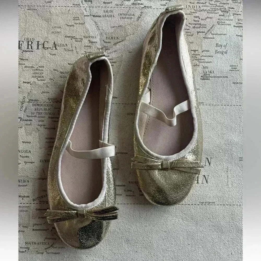 ZARA 31 (13.5), Gold Bow Ballet Flats
